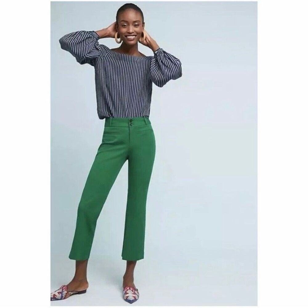 Anthropologie The Essential Crop Flare Pants Green 2 Women